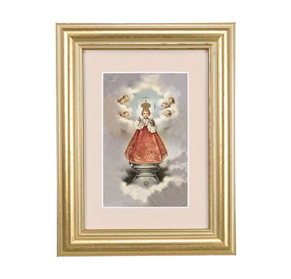 Infant of Praque with Angels Picture, 5"x6.5" Antique Gold Fluted Frame, Behind Cream Velvet Matting # 28228