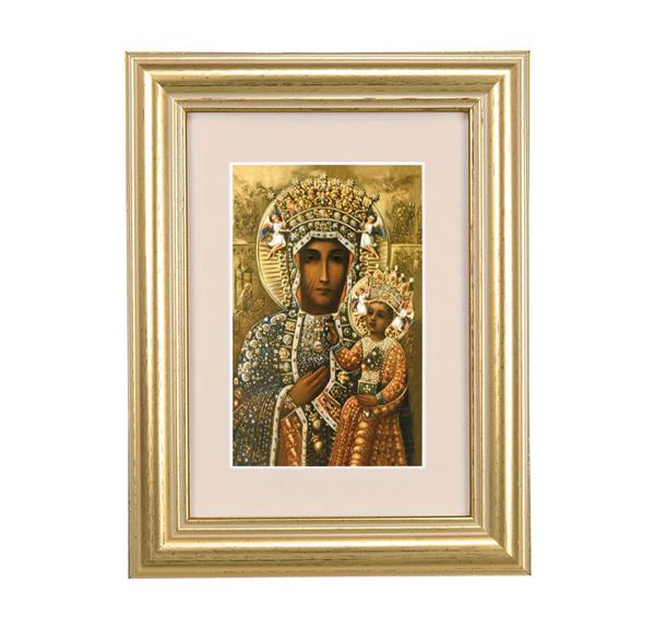 Our Lady of Czestochowa Picture, 5"x6.5" Antique Gold Fluted Frame, Behind Cream Velvet Matting # 28234
