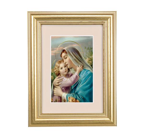 Madonna & Child Picture, 5"x6.5" Antique Gold Fluted Frame, Behind Cream Velvet Matting # 28235