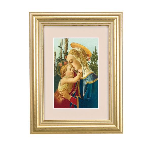 Madonna & Child Picture, 5"x6.5" Antique Gold Fluted Frame, Behind Cream Velvet Matting # 28236