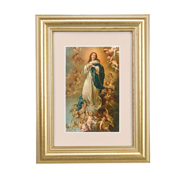 Immaculate Conception Picture, 5"x6.5" Antique Gold Fluted Frame, Behind Cream Velvet Matting # 28237