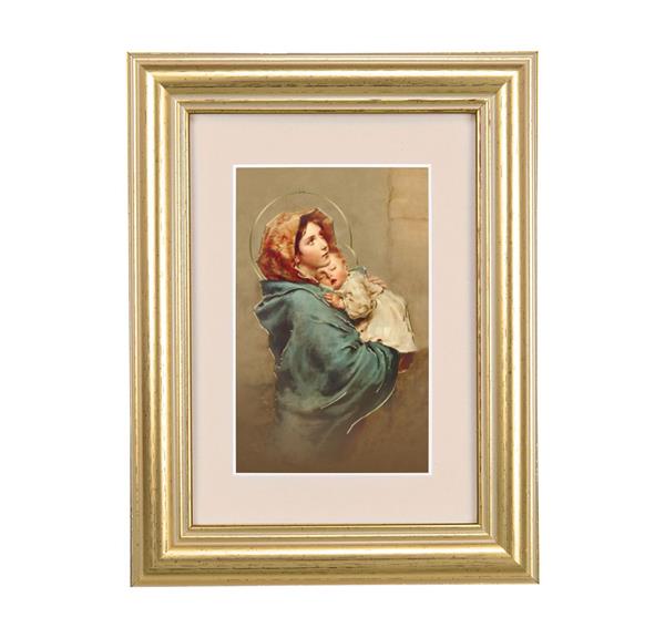 Madonna of The Street Picture, 5"x6.5" Antique Gold Fluted Frame, Behind Cream Velvet Matting # 28239