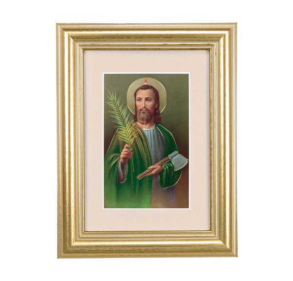 St. Jude with Axe Picture, 5"x6.5" Antique Gold Fluted Frame, Behind Cream Velvet Matting # 28243