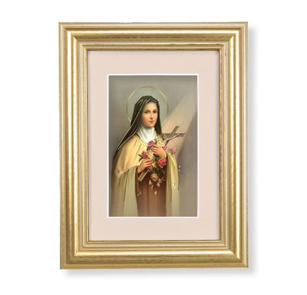 St. Therese of Lisieux Picture, 5"x6.5" Antique Gold Fluted Frame, Behind Cream Velvet Matting # 28245