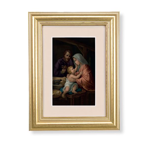 Holy Family Picture, 5"x6.5" Antique Gold Fluted Frame, Behind Cream Velvet Matting # 28247