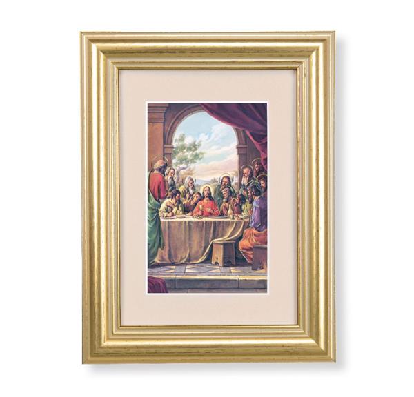 Last Supper Picture, 5"x6.5" Antique Gold Fluted Frame, Behind Cream Velvet Matting # 28248