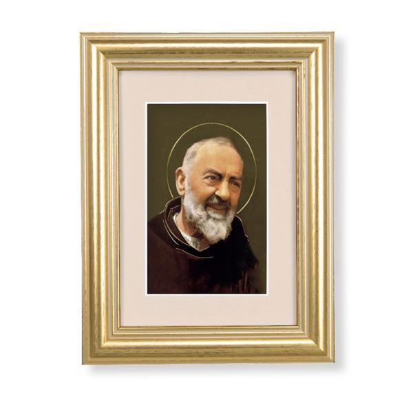 St. Padre Pio Picture, 5"x6.5" Antique Gold Fluted Frame, Behind Cream Velvet Matting # 28250