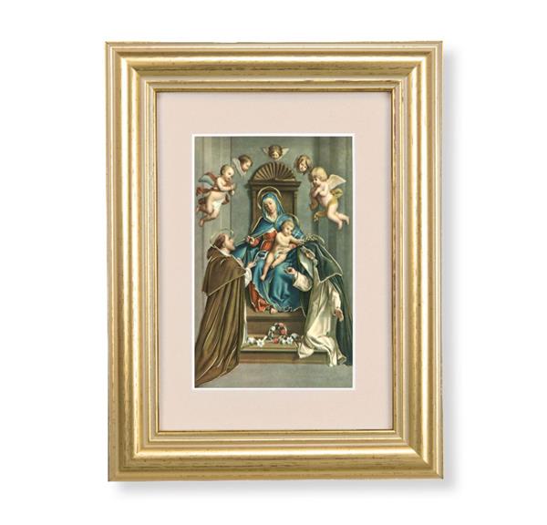 St. Dominic Receiving Rosary from Mary Picture, 5"x6.5" Antique Gold Fluted Frame, Behind Cream Velvet Matting # 28254