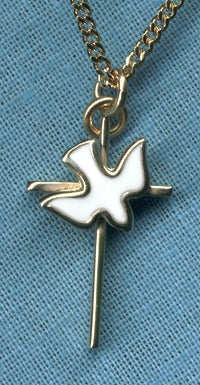 Holy Spirit Cross, 14kt Gold Filled with White Enamel, Your Choice of Chain # 2825