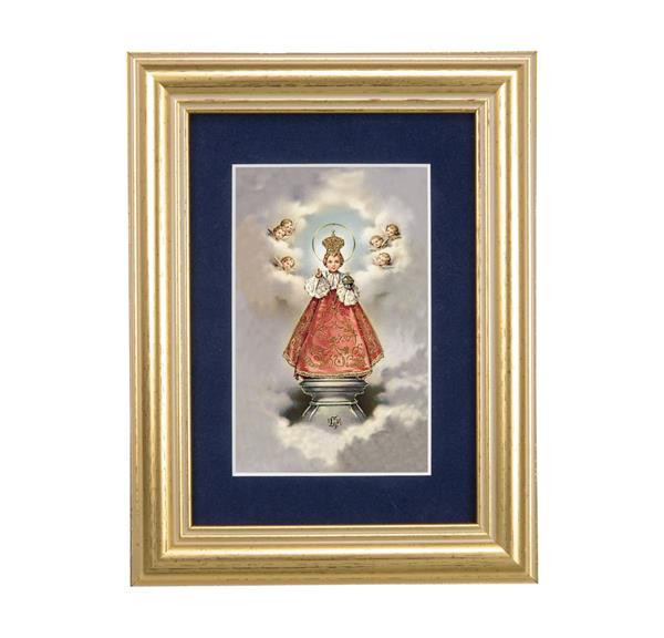 Infant of Praque with Angels Picture, 5"x6.5" Antique Gold Fluted Frame, Behind Blue Velvet Matting # 28260