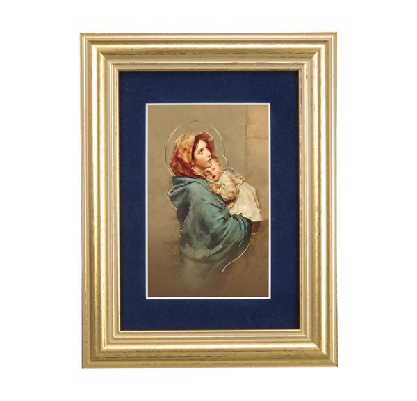 Madonna of The Street Picture, 5"x6.5" Antique Gold Fluted Frame, Behind Blue Velvet Matting # 28271