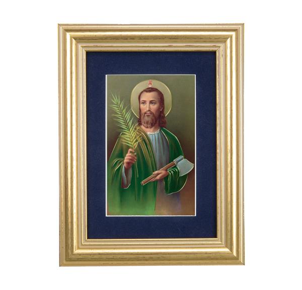St. Jude with Axe Picture, 5"x6.5" Antique Gold Fluted Frame, Behind Blue Velvet Matting # 28275