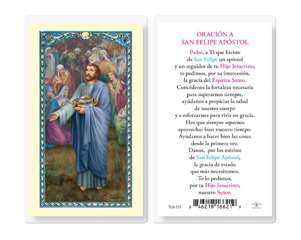 Oracion a San Felipe Apostol, Estampas Sagradas Laminadas, Paquete de 25, #2828