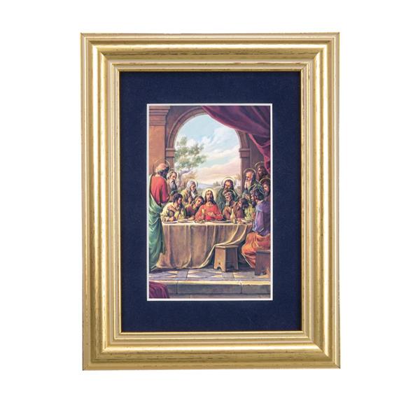 Last Supper Picture, 5"x6.5" Antique Gold Fluted Frame, Behind Blue Velvet Matting # 28280