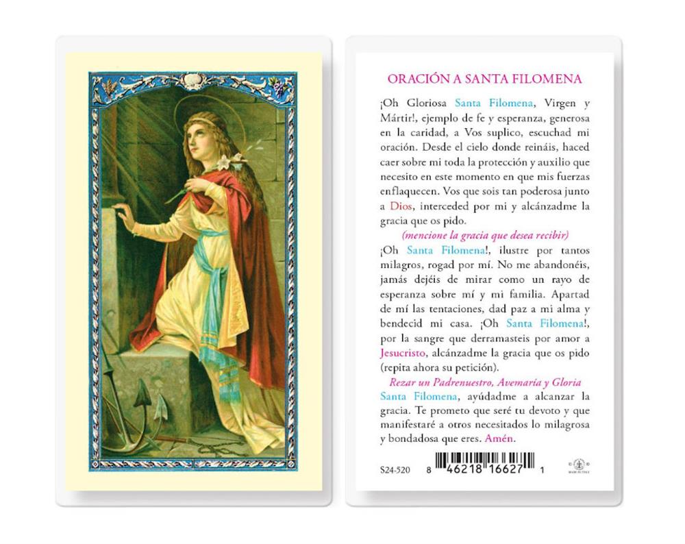 Oracion a Santa Filomena, Estampas Sagradas Laminadas, Paquete de 25, #2829