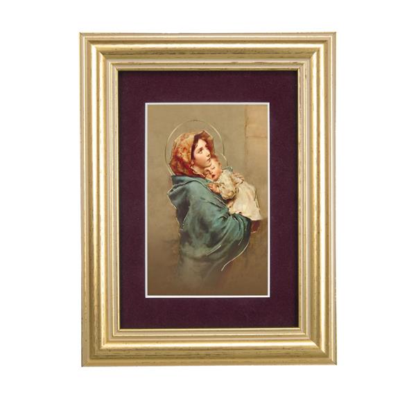 Madonna of The Street Picture, 5"x6.5" Antique Gold Fluted Frame, Behind Maroon Velvet Matting # 28302