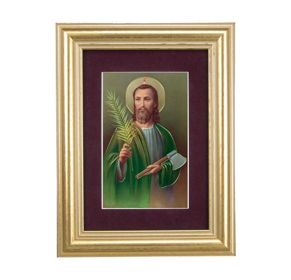St. Jude with Axe Picture, 5"x6.5" Antique Gold Fluted Frame, Behind Maroon Velvet Matting # 28306