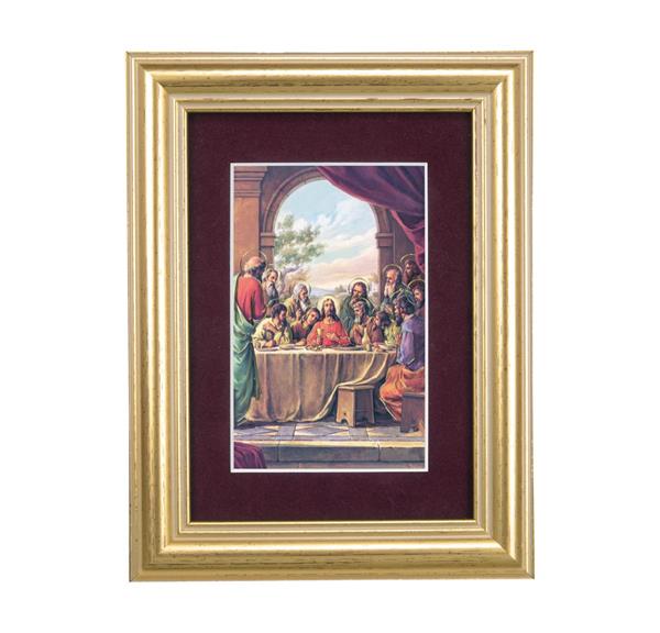 Last Supper Picture, 5"x6.5" Antique Gold Fluted Frame, Behind Maroon Velvet Matting # 28311