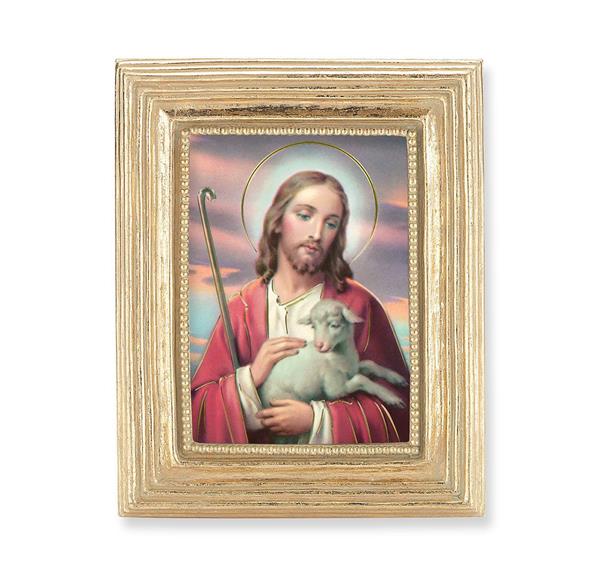 The Good Shepherd Picture, Gold Finish 3-7/8"x4-3/4 Frame, Exclusive Gold Stamped Print Under Glass # 28318