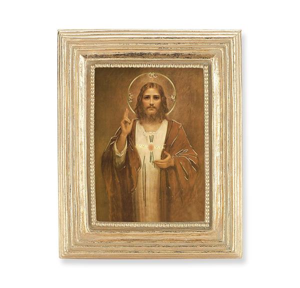 Sacred Heart Picture, Gold Finish 3-7/8"x4-3/4 Frame, Exclusive Gold Stamped Print Under Glass # 28321