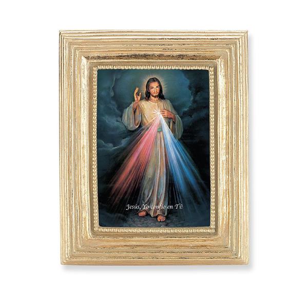 Spanish Divine Mercy Picture, Gold Finish 3-7/8"x4-3/4 Frame, Exclusive Gold Stamped Print Under Glass # 28323