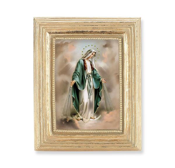 Our Lady of Grace Picture, Gold Finish 3-7/8"x4-3/4 Frame, Exclusive Gold Stamped Print Under Glass # 28325