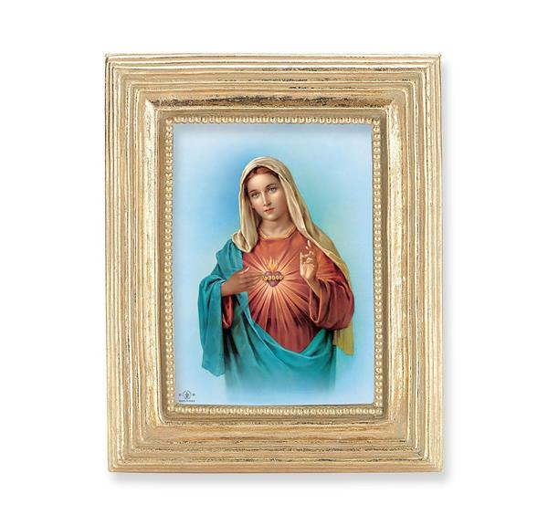 Immaculate Heart of Mary Picture, Gold Finish 3-7/8"x4-3/4 Frame, Exclusive Gold Stamped Print Under Glass # 28326