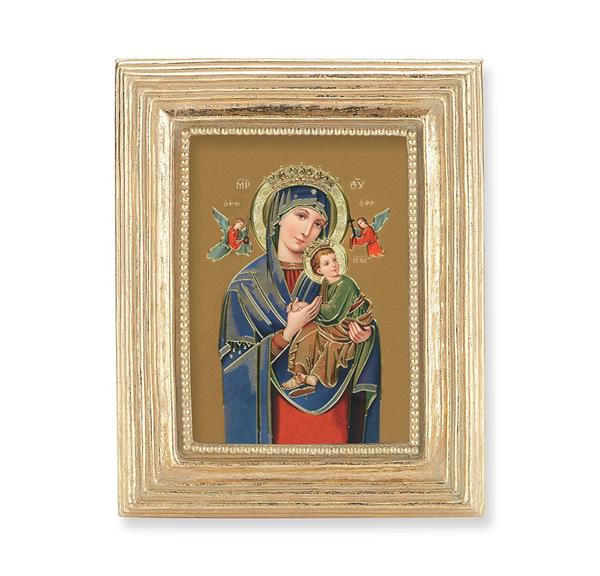 Our Lady of Perpetual Help Picture, Gold Finish 3-7/8"x4-3/4 Frame, Exclusive Gold Stamped Print Under Glass # 28328