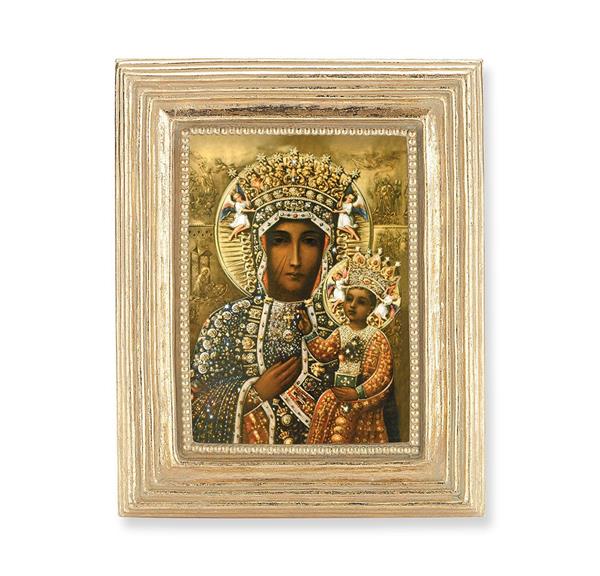 Our Lady of Czestochowa Picture, Gold Finish 3-7/8"x4-3/4 Frame, Exclusive Gold Stamped Print Under Glass # 28332