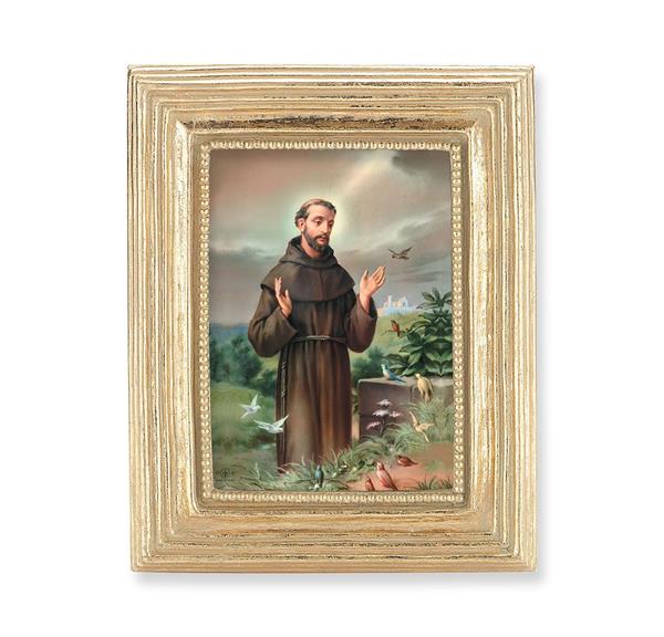 St. Francis of Assisi Picture, Gold Finish 3-7/8"x4-3/4 Frame, Exclusive Gold Stamped Print Under Glass # 28338