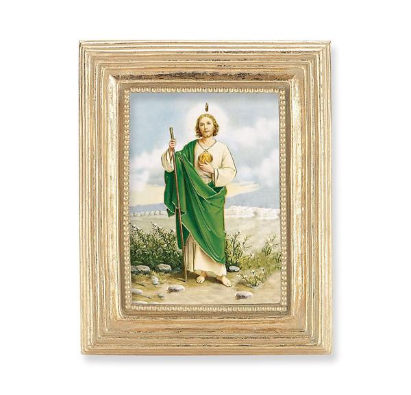 St. Jude Picture, Gold Finish 3-7/8"x4-3/4 Frame, Exclusive Gold Stamped Print Under Glass # 28339