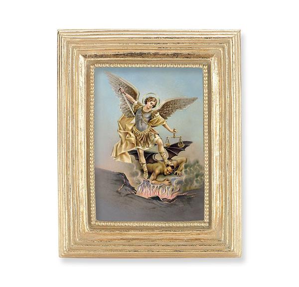 St. Michael Picture, Gold Finish 3-7/8"x4-3/4 Frame, Exclusive Gold Stamped Print Under Glass # 28340
