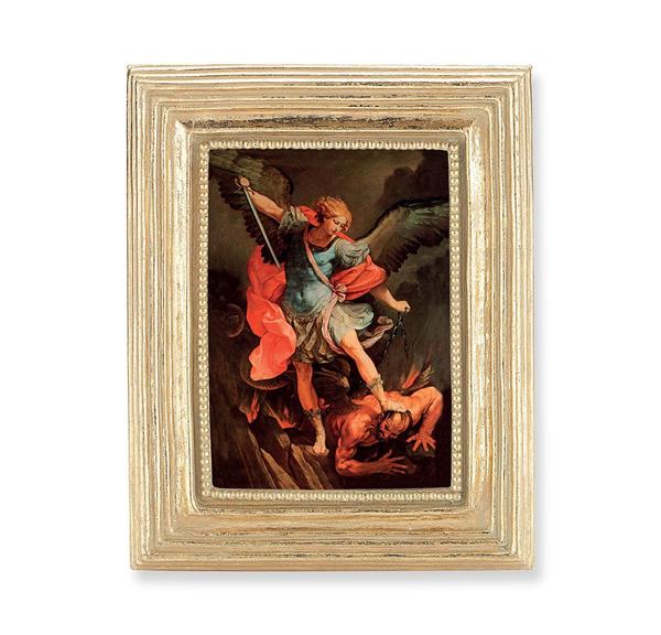 St. Michael Picture, Gold Finish 3-7/8"x4-3/4 Frame, Exclusive Gold Stamped Print Under Glass # 28341