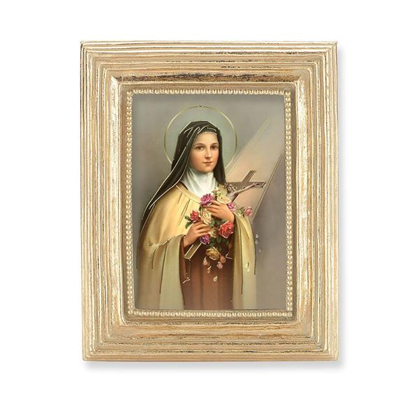 St. Therese of Lisieux Picture, Gold Finish 3-7/8"x4-3/4 Frame, Exclusive Gold Stamped Print Under Glass # 28342