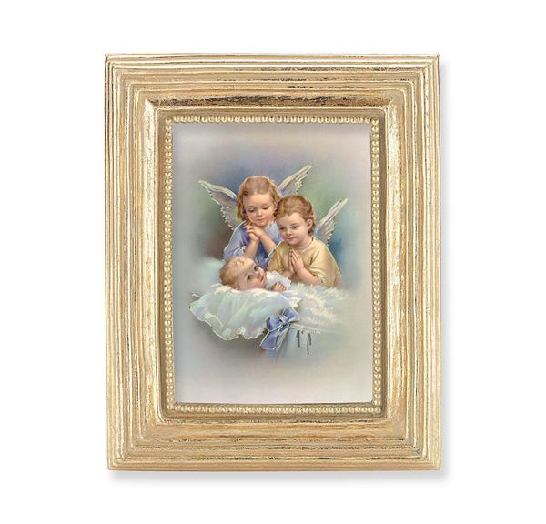Guardian Angels Over Baby Picture, Gold Finish 3-7/8"x4-3/4 Frame, Exclusive Gold Stamped Print Under Glass # 28344