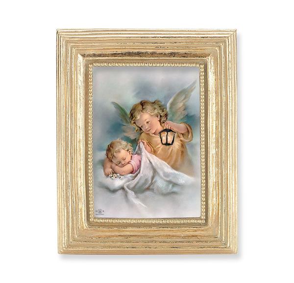 Guardian Angel with Lantern Picture, Gold Finish 3-7/8"x4-3/4 Frame, Exclusive Gold Stamped Print Under Glass # 28345