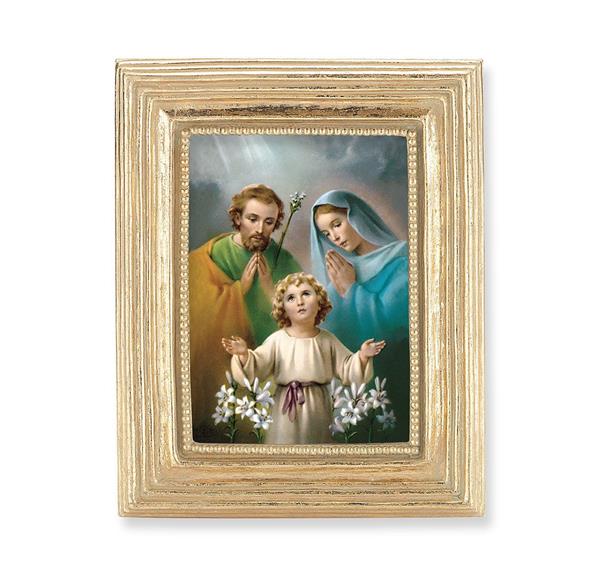 Holy Family Picture, Gold Finish 3-7/8"x4-3/4 Frame, Exclusive Gold Stamped Print Under Glass # 28346