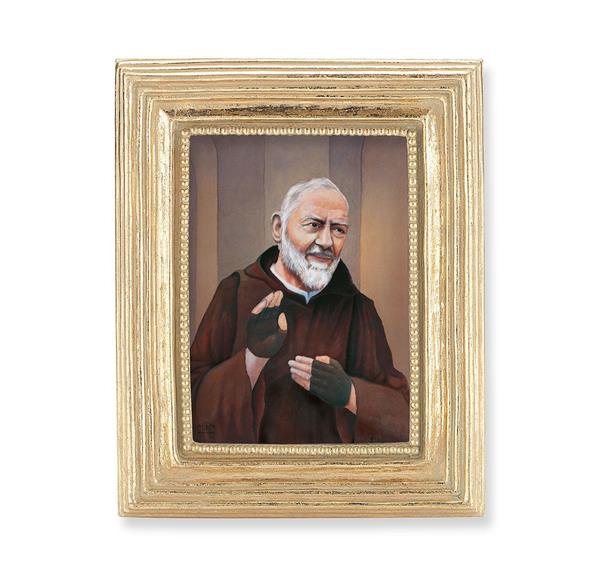St. Padre Pio Picture, Gold Finish 3-7/8"x4-3/4 Frame, Exclusive Gold Stamped Print Under Glass # 28348