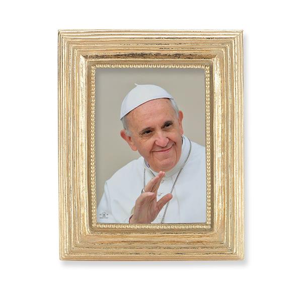 Pope Francis Picture, Gold Finish 3-7/8"x4-3/4 Frame, Exclusive Gold Stamped Print Under Glass # 28349