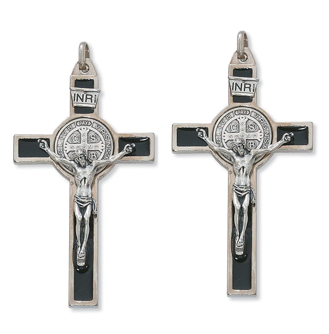 3" St. Benedict Cross, Silver with Black Enamel, Leather Cord, 2-Count Pack # 21338