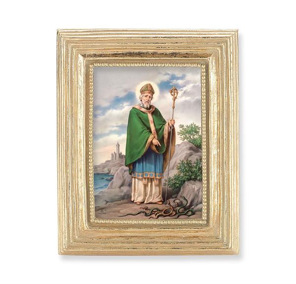St. Patrick Picture, Gold Finish 3-7/8"x4-3/4 Frame, Exclusive Gold Stamped Print Under Glass # 28352