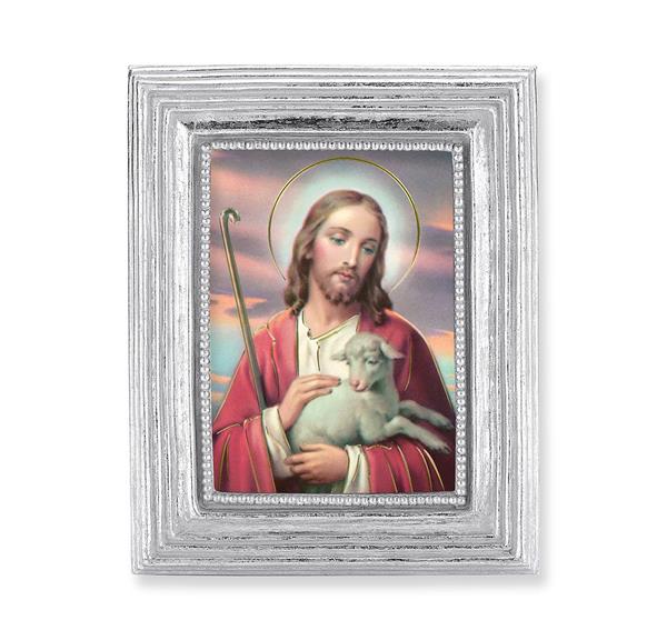 The Good Shepherd Picture, Silver Finish 3-7/8"x4-3/4 Frame, Exclusive Gold Stamped Print Under Glass # 28358