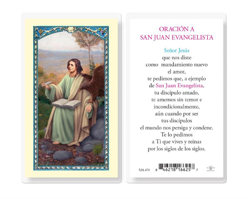 Oracion a San Juan Evangelist, Estampas Sagradas Laminadas, Paquete de 25, #2836