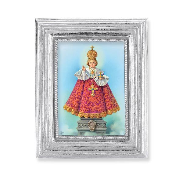 Infant of Prague Picture, Silver Finish 3-7/8"x4-3/4 Frame, Exclusive Gold Stamped Print Under Glass # 28360