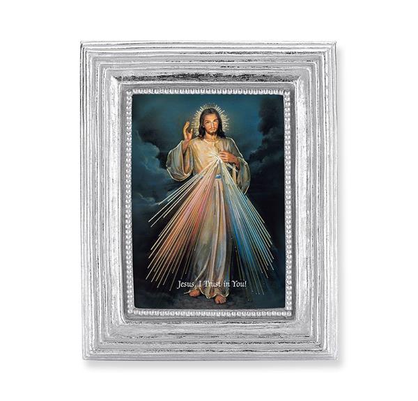Divine Mercy Picture, Silver Finish 3-7/8"x4-3/4 Frame, Exclusive Gold Stamped Print Under Glass # 28362