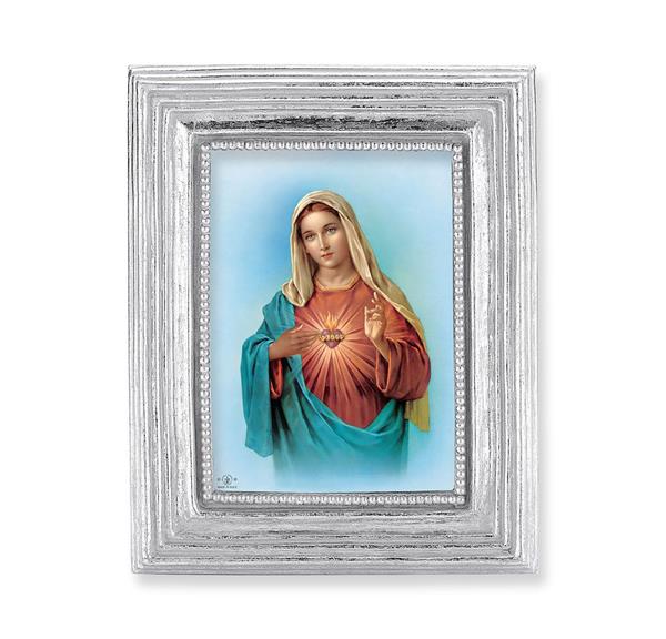 Immaculate Heart of Mary Picture, Silver Finish 3-7/8"x4-3/4 Frame, Exclusive Gold Stamped Print Under Glass # 28366