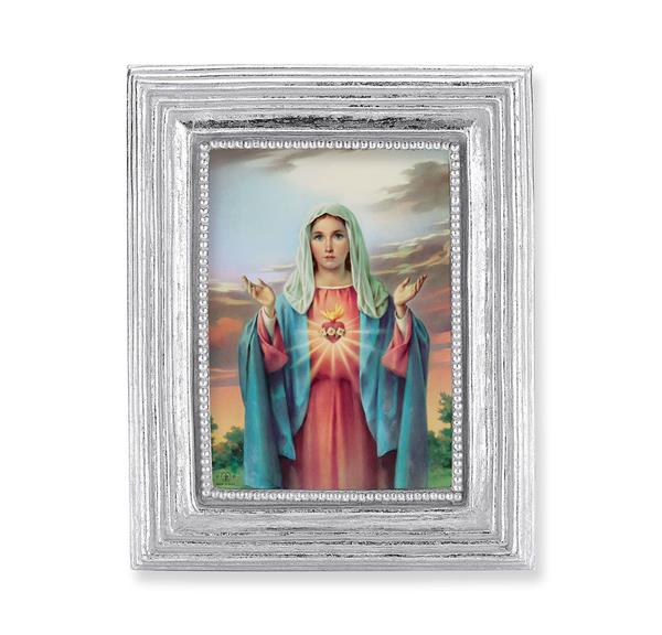 Immaculate Heart of Mary Picture, Silver Finish 3-7/8"x4-3/4 Frame, Exclusive Gold Stamped Print Under Glass # 28367