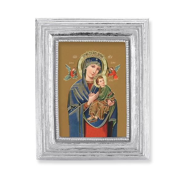 Our Lady of Perpetual Help Picture, Silver Finish 3-7/8"x4-3/4 Frame, Exclusive Gold Stamped Print Under Glass # 28368