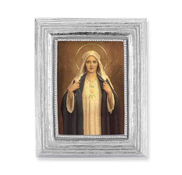 Immaculate Heart of Mary Picture, Silver Finish 3-7/8"x4-3/4 Frame, Exclusive Gold Stamped Print Under Glass # 28369