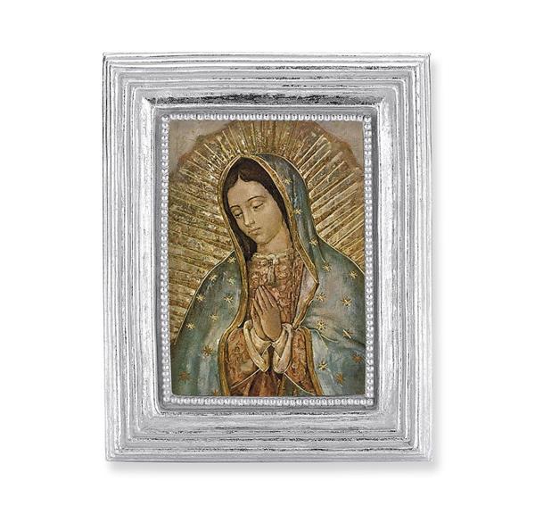 Our Lady of Guadalupe Picture, Silver Finish 3-7/8"x4-3/4 Frame, Exclusive Gold Stamped Print Under Glass # 28371